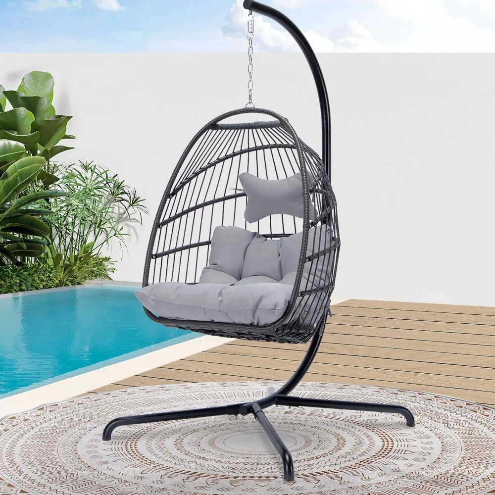 MOCCSOCC Luxury Wicker Egg Chair – Outdoor Hanging Swing with Water-Resistant Cushions Living Room Decor – Wall Art, Curtains, Clocks, Furniture & More\