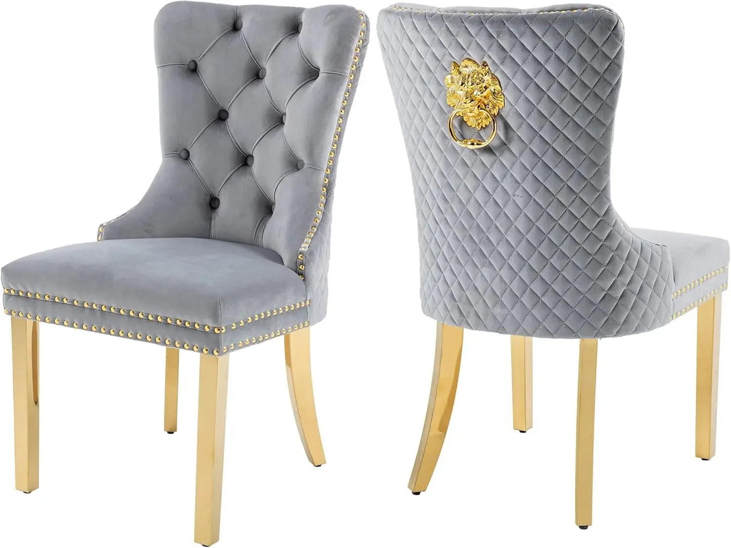 Luxury Velvet Dining Chairs (Set of 2) – High Back with Nailhead Trim & Lion Head Ring Pull\ Living Room Decor – Wall Art, Curtains, Clocks, Furniture & More