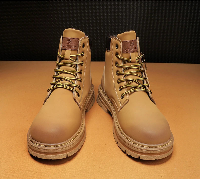 Men shoes - Men’s PU Leather Ankle Boots – Casual Lace-Up Boots for Everyday Style