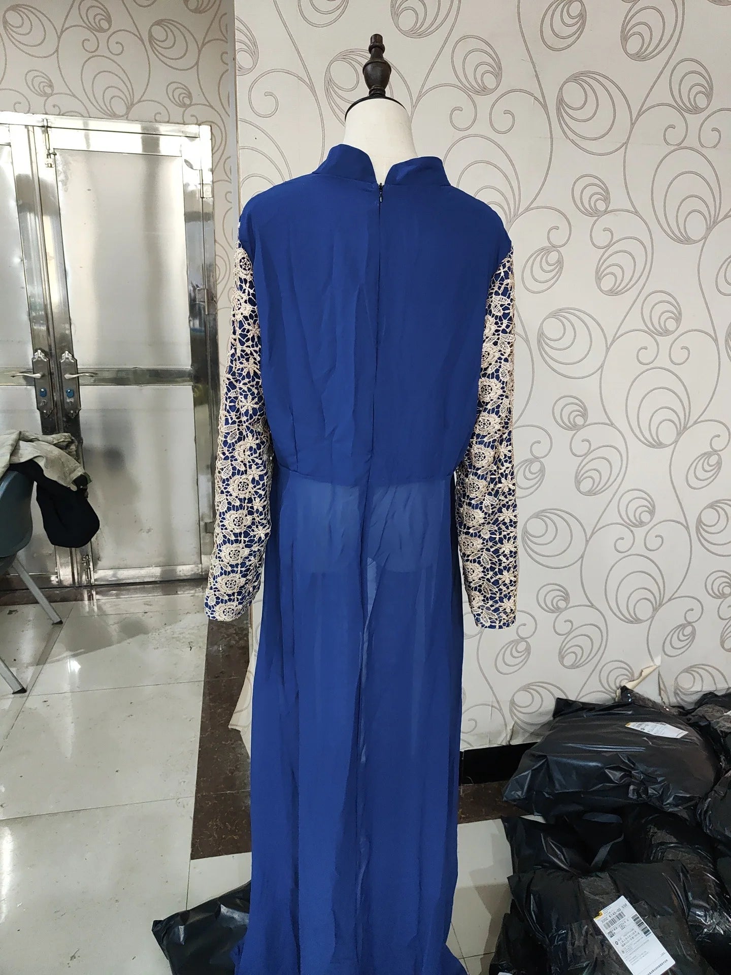 Muslim family - Elegant Chiffon Maxi Dress with Lace