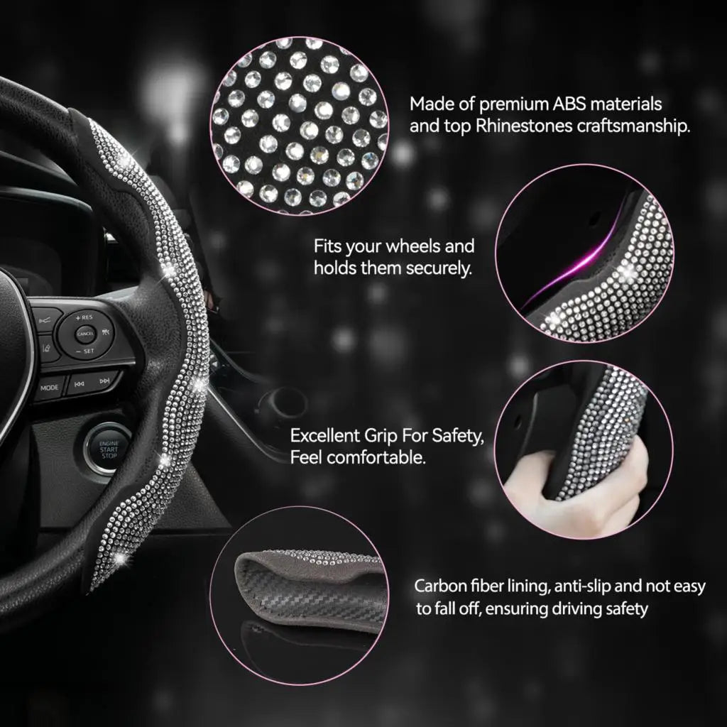 2Pcs Rhinestone Steering Wheel Cover Set – Anti-Slip, Universal Fit (36–41cm)/Car