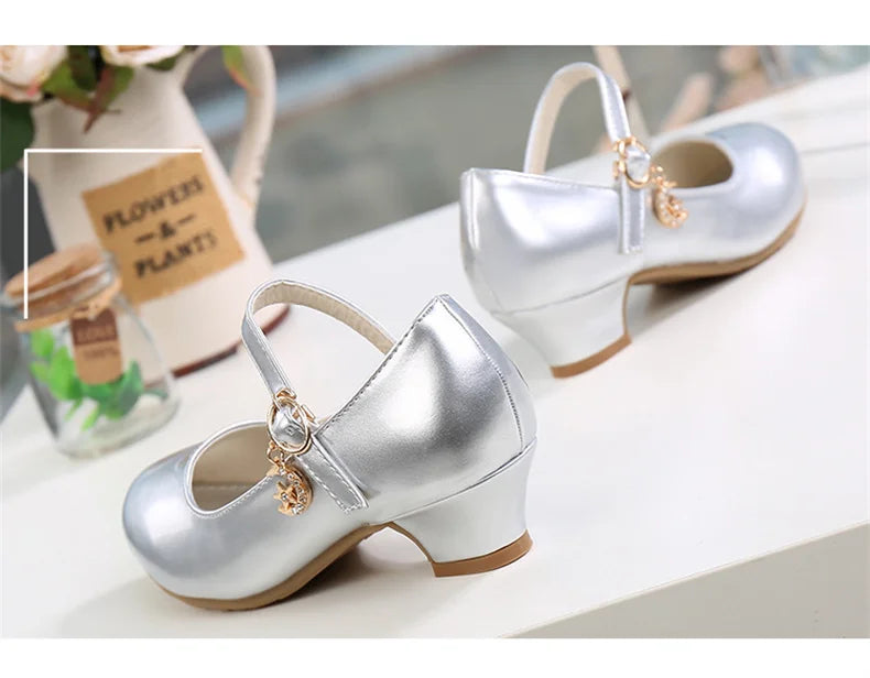 girl shoes - Girls Princess High Heels – White PU Leather Dress Shoes for Parties, Dance & Special Days