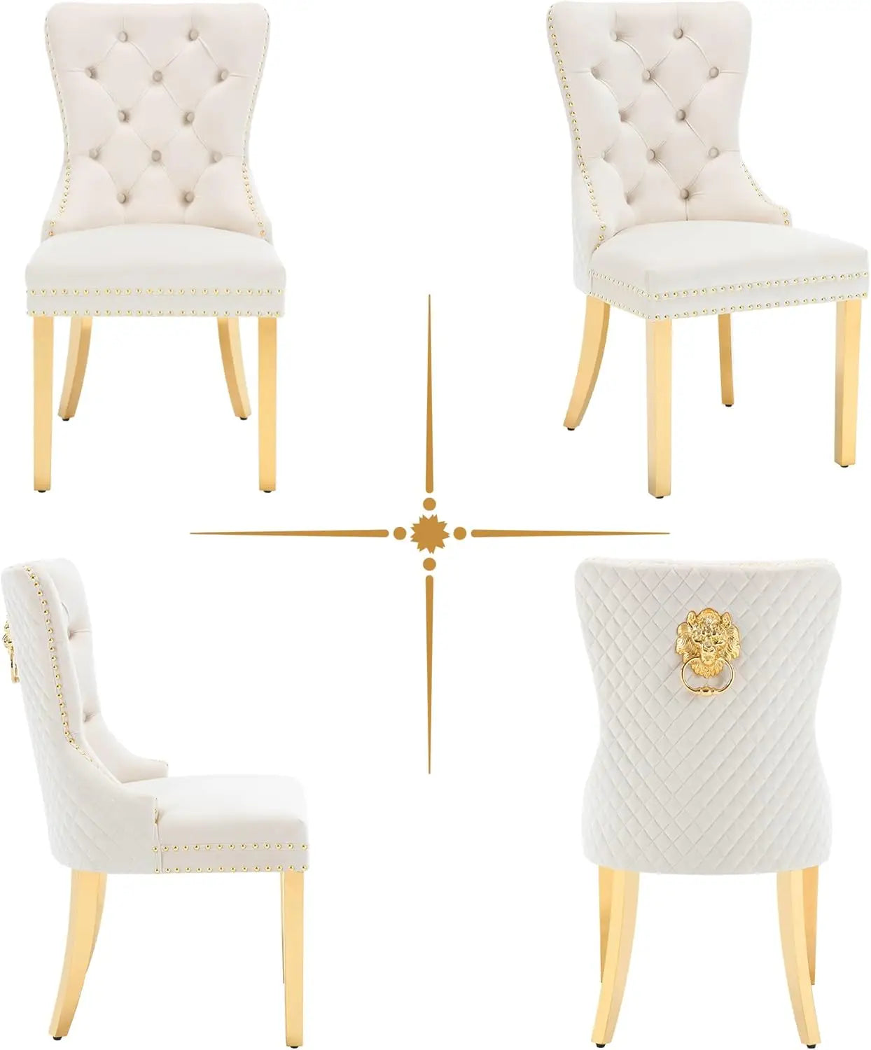 Luxury Velvet Dining Chairs (Set of 2) – High Back with Nailhead Trim & Lion Head Ring Pull\ Living Room Decor – Wall Art, Curtains, Clocks, Furniture & More