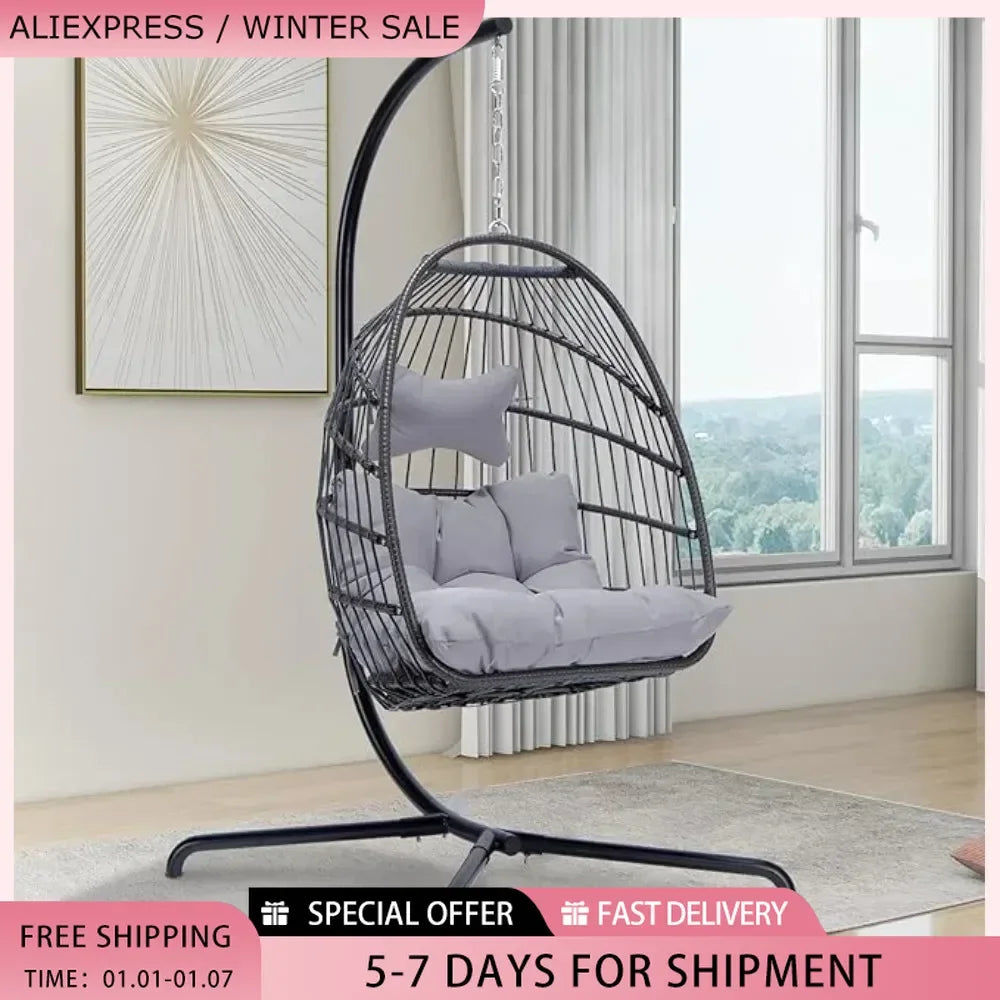 MOCCSOCC Luxury Wicker Egg Chair – Outdoor Hanging Swing with Water-Resistant Cushions Living Room Decor – Wall Art, Curtains, Clocks, Furniture & More\