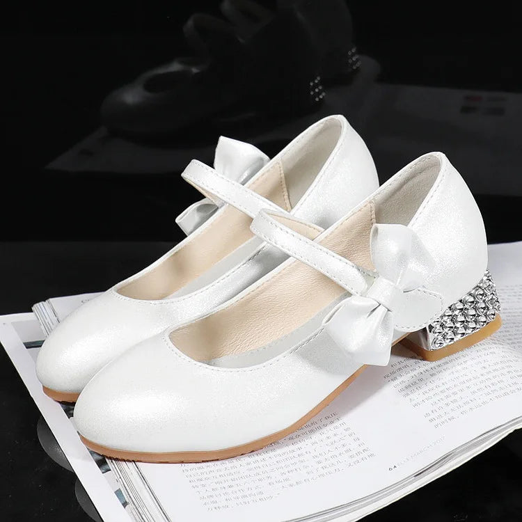 girl shoes - Girls Princess High Heels – White PU Leather Dress Shoes for Parties, Dance & Special Days