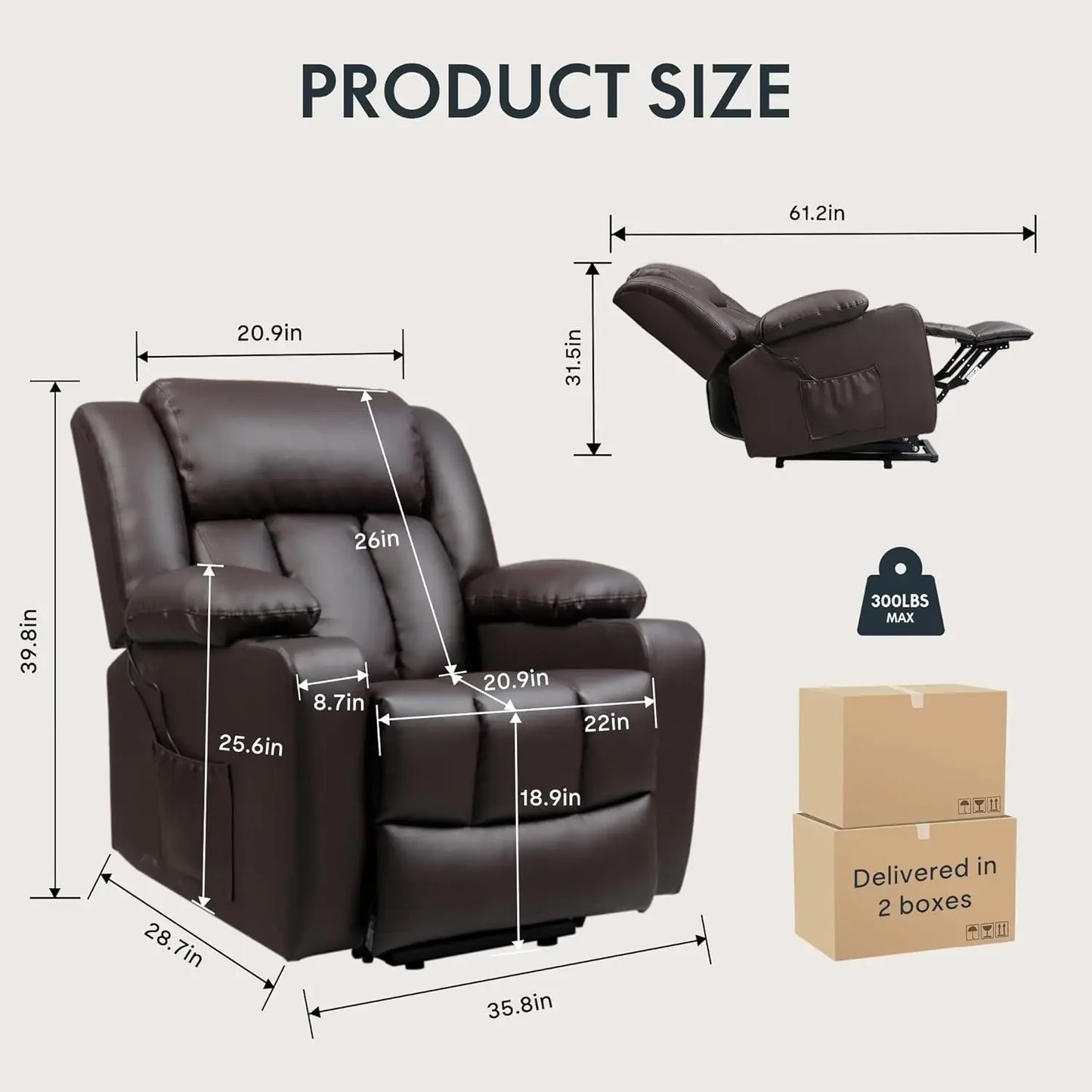 FLEXISPOT Power Lift Recliner Chair – Faux Leather with Massage, Heat & Remote Control (Black) Living Room Decor – Wall Art, Curtains, Clocks, Furniture & More\