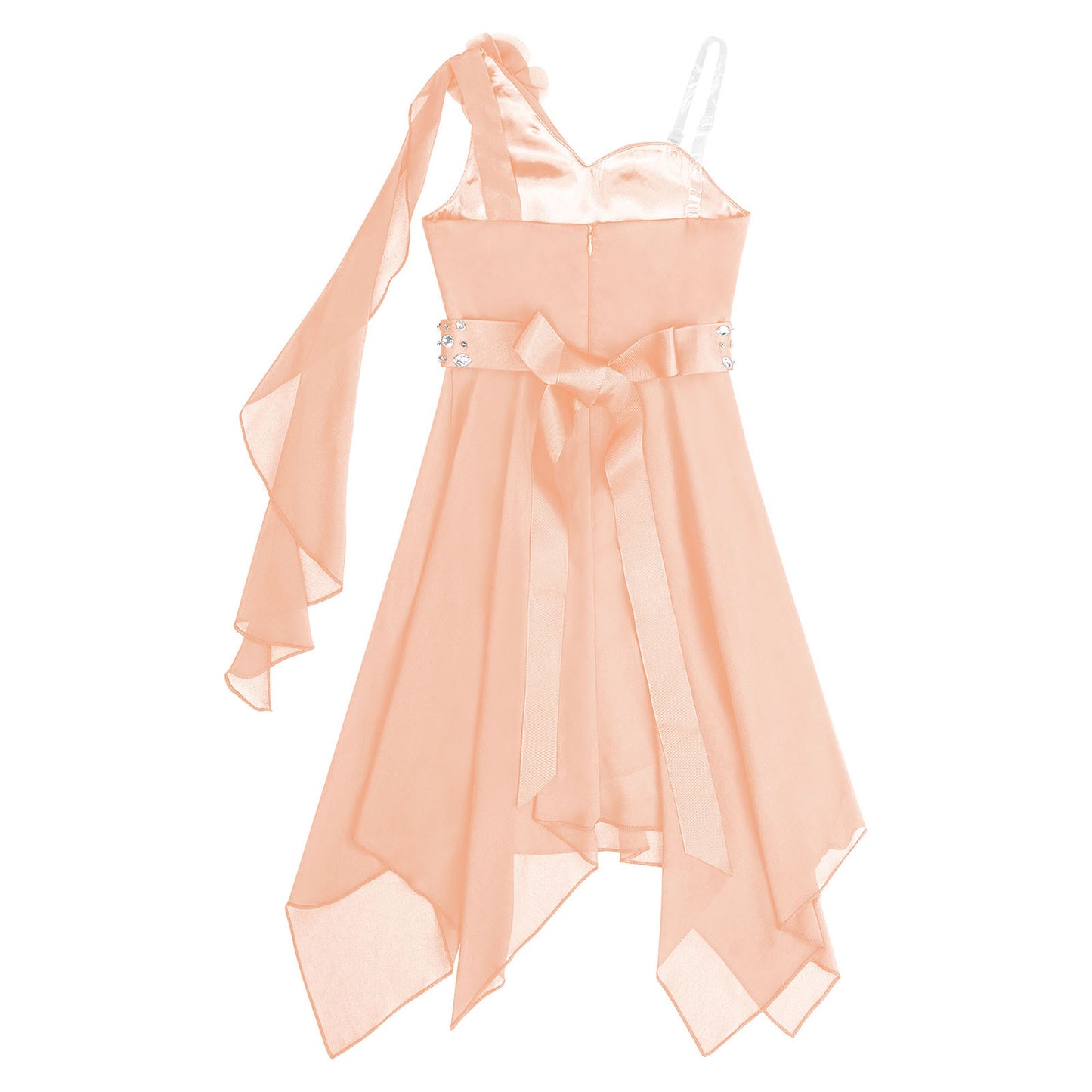 Girl clothing - Chiffon Flower Dress – Elegant One-Shoulder Party Gown with Rhinestone Sash