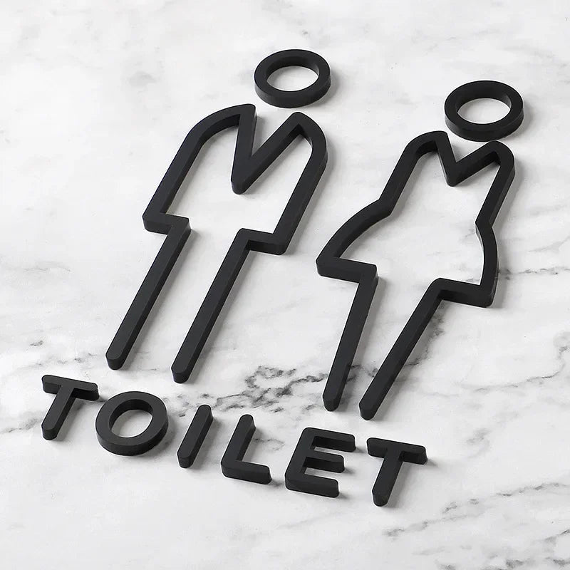 Acrylic Restroom Signs – Men, Women, and Toilet Door Stickers (Classic Black/White Design)/Bathroom