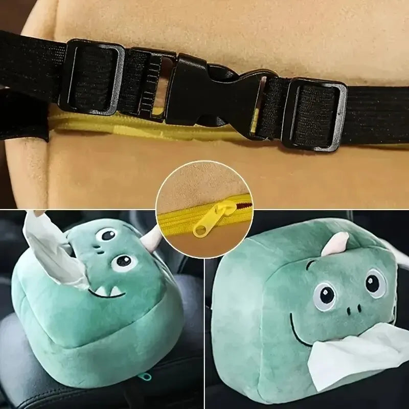 Cute Plush Hanging Tissue Box Holder – Soft Cartoon Car Accessory/Car