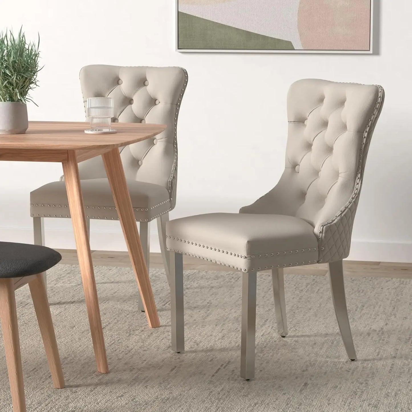 Luxury Velvet Dining Chairs (Set of 2) – High Back with Nailhead Trim & Lion Head Ring Pull\ Living Room Decor – Wall Art, Curtains, Clocks, Furniture & More