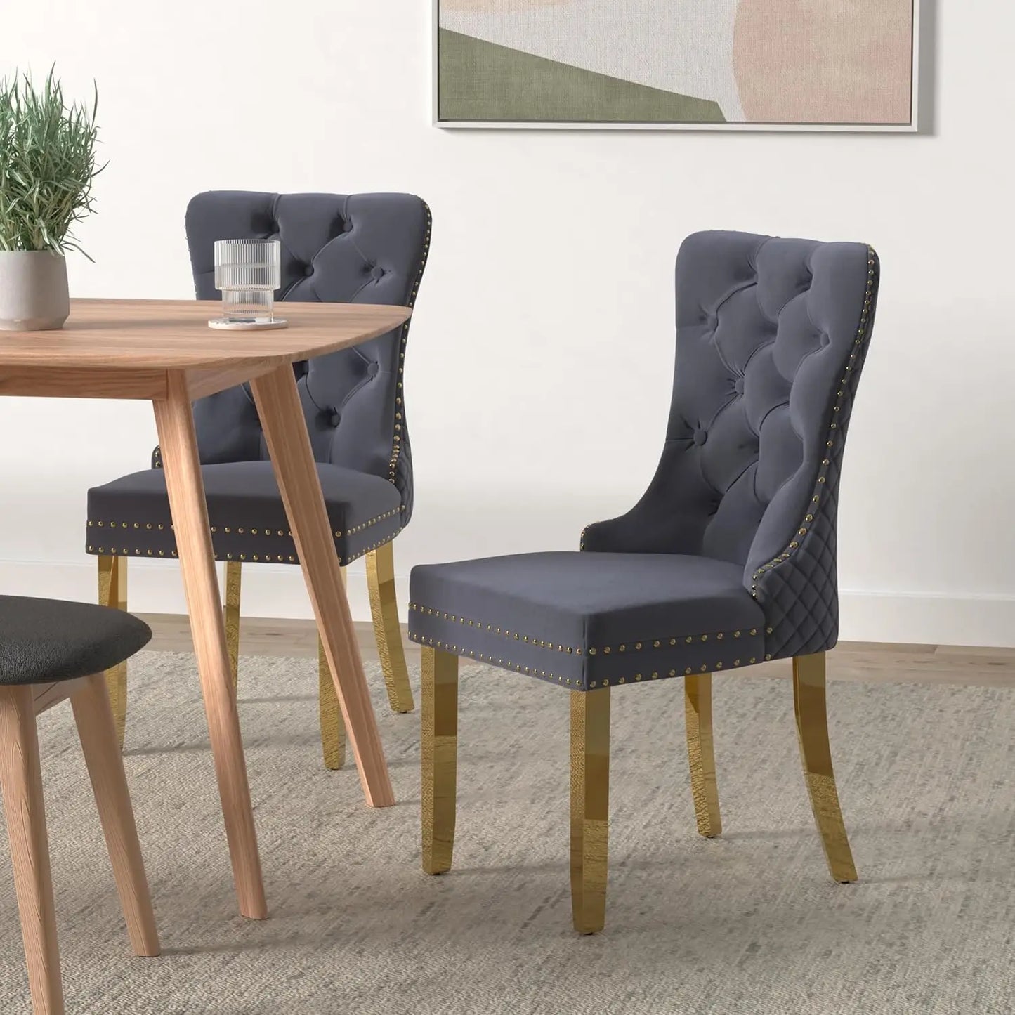 Luxury Velvet Dining Chairs (Set of 2) – High Back with Nailhead Trim & Lion Head Ring Pull\ Living Room Decor – Wall Art, Curtains, Clocks, Furniture & More