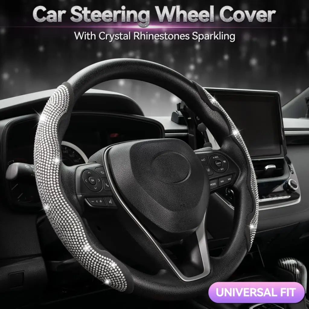 2Pcs Rhinestone Steering Wheel Cover Set – Anti-Slip, Universal Fit (36–41cm)/Car