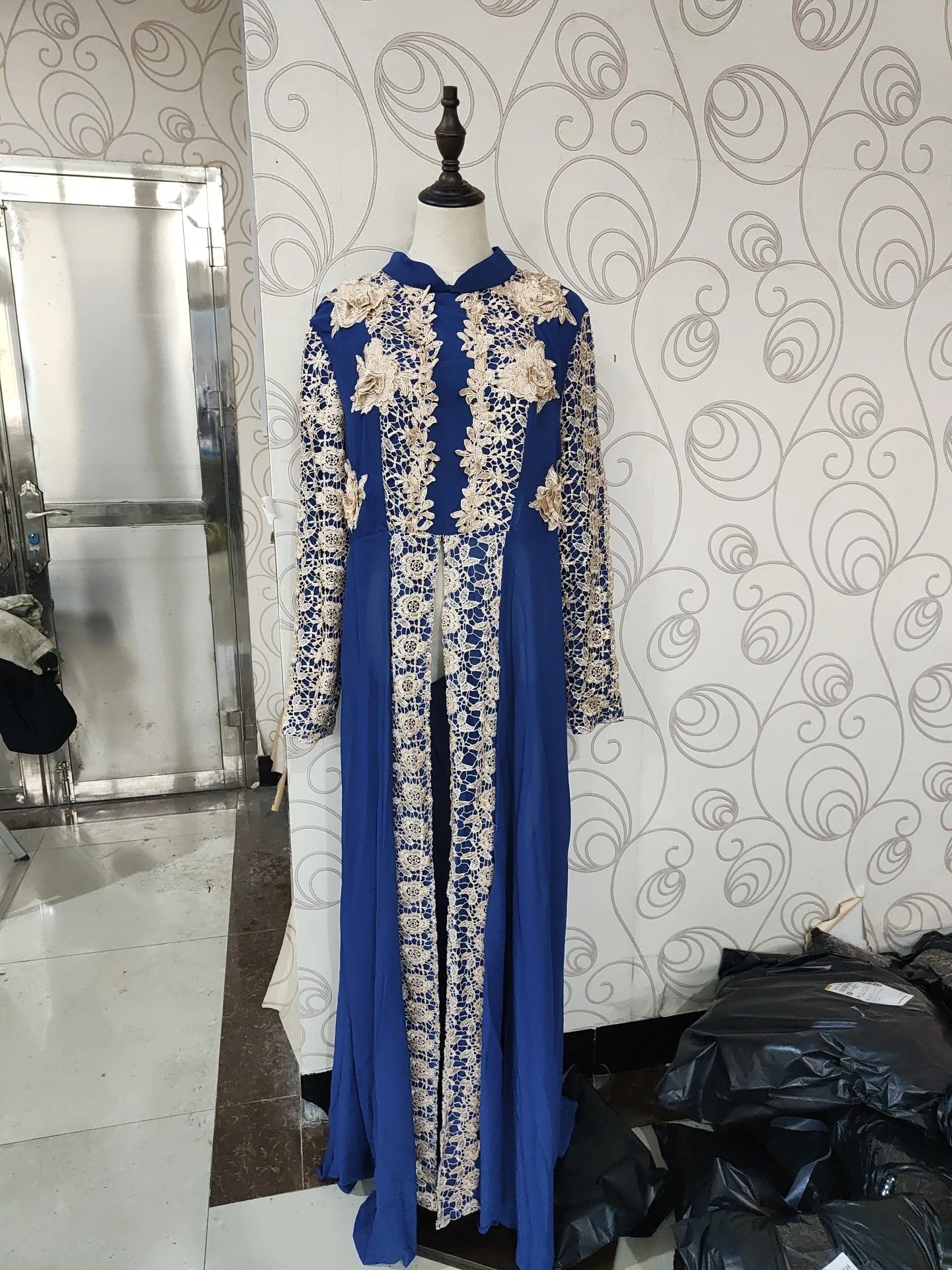 Muslim family - Elegant Chiffon Maxi Dress with Lace