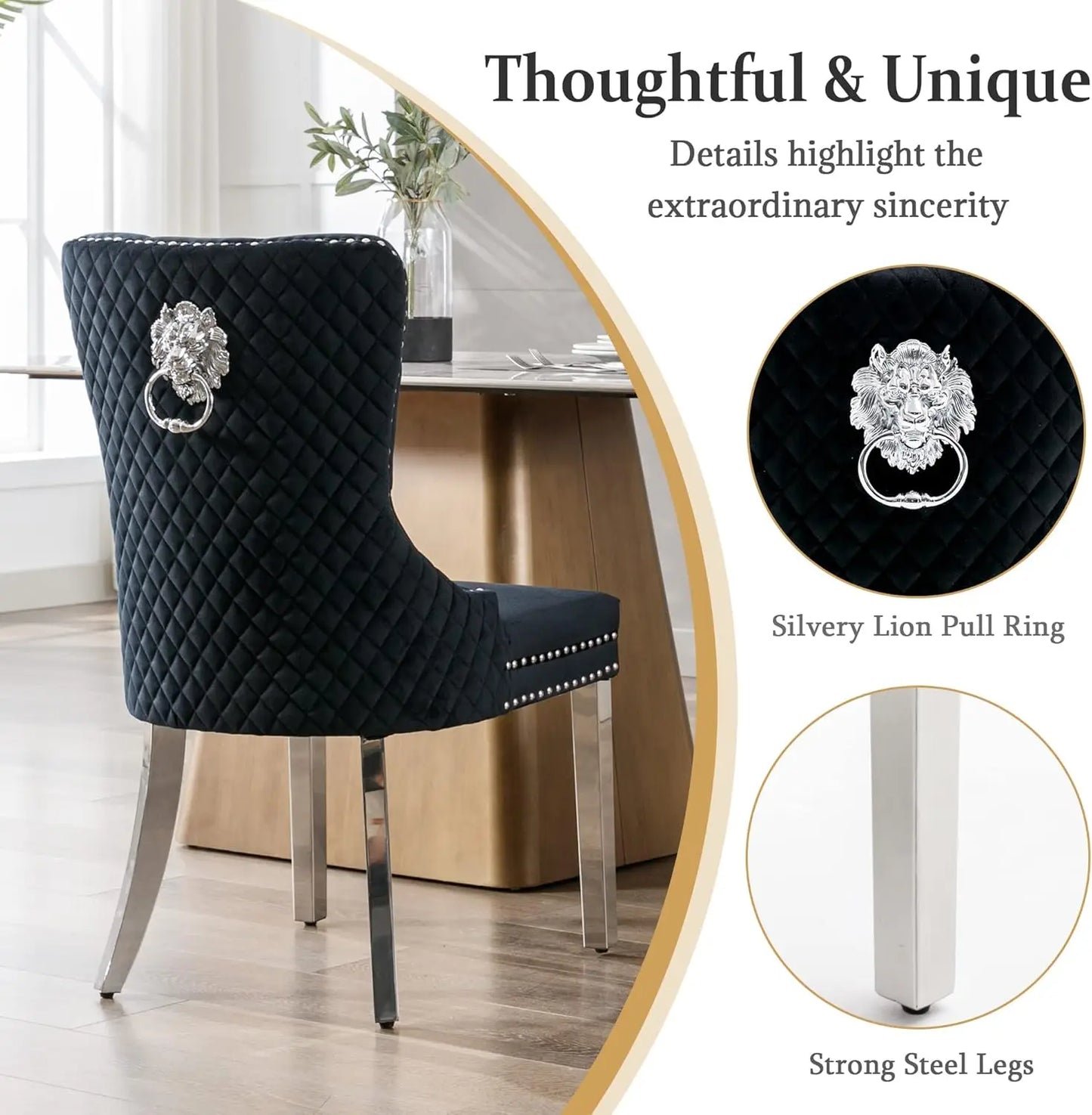 Luxury Velvet Dining Chairs (Set of 2) – High Back with Nailhead Trim & Lion Head Ring Pull\ Living Room Decor – Wall Art, Curtains, Clocks, Furniture & More