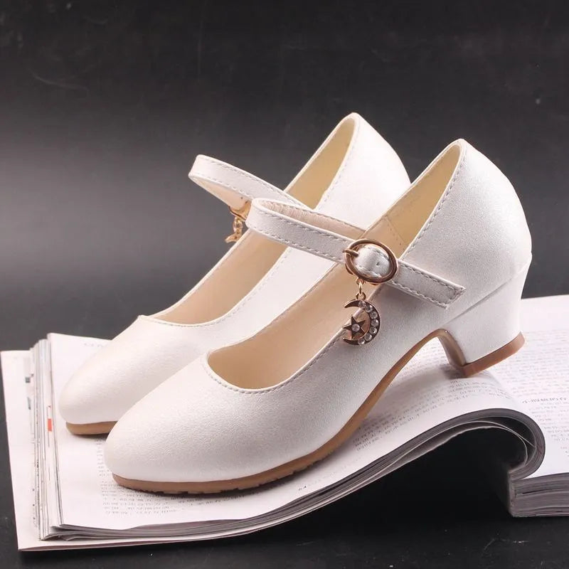 girl shoes - Girls Princess High Heels – White PU Leather Dress Shoes for Parties, Dance & Special Days