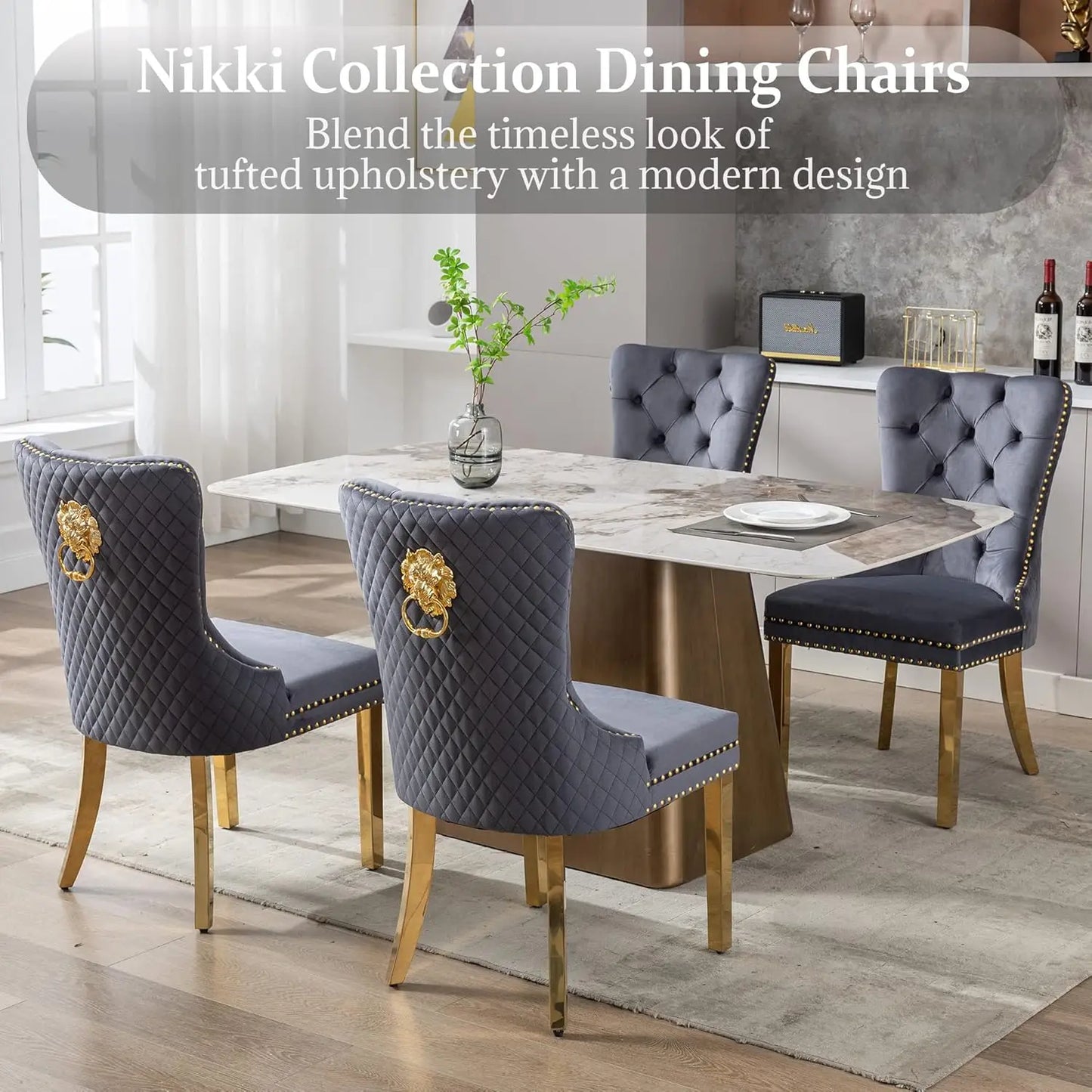Luxury Velvet Dining Chairs (Set of 2) – High Back with Nailhead Trim & Lion Head Ring Pull\ Living Room Decor – Wall Art, Curtains, Clocks, Furniture & More