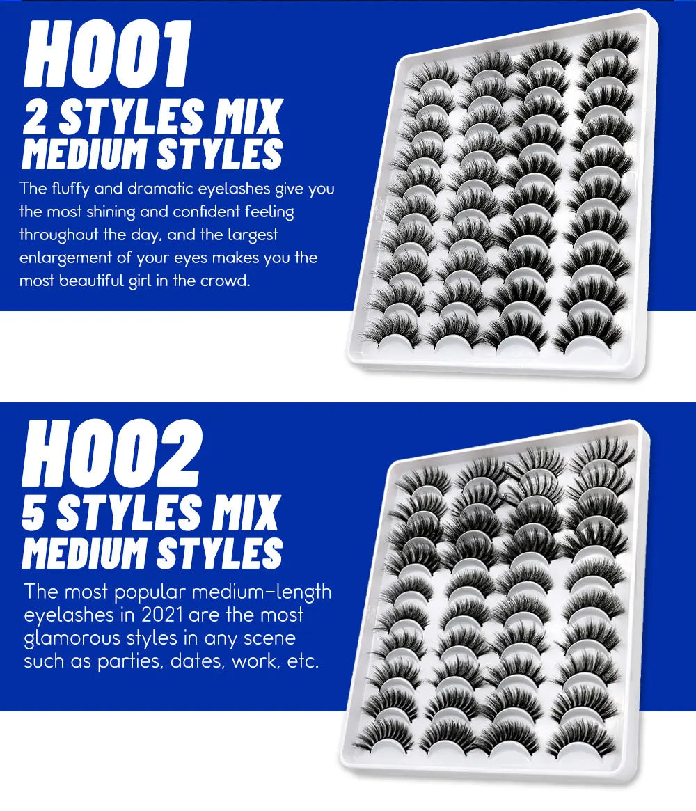 Makeup and face -20-Pair Faux Mink Lashes – Soft, Reusable Strip Lashes for Bold & Beautiful Eyes