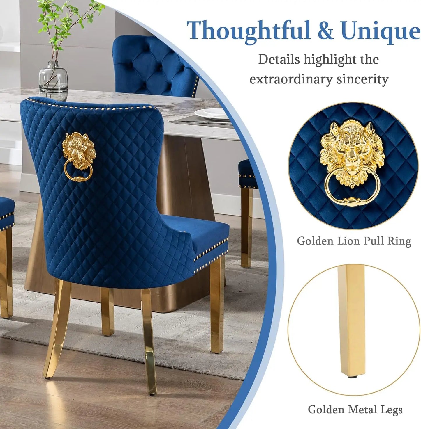 Luxury Velvet Dining Chairs (Set of 2) – High Back with Nailhead Trim & Lion Head Ring Pull\ Living Room Decor – Wall Art, Curtains, Clocks, Furniture & More