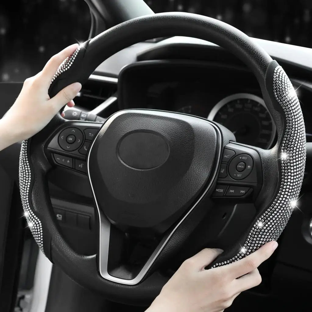 2Pcs Rhinestone Steering Wheel Cover Set – Anti-Slip, Universal Fit (36–41cm)/Car