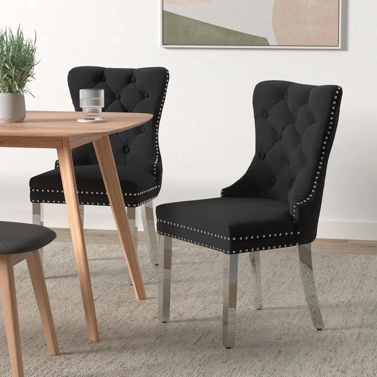 Luxury Velvet Dining Chairs (Set of 2) – High Back with Nailhead Trim & Lion Head Ring Pull\ Living Room Decor – Wall Art, Curtains, Clocks, Furniture & More