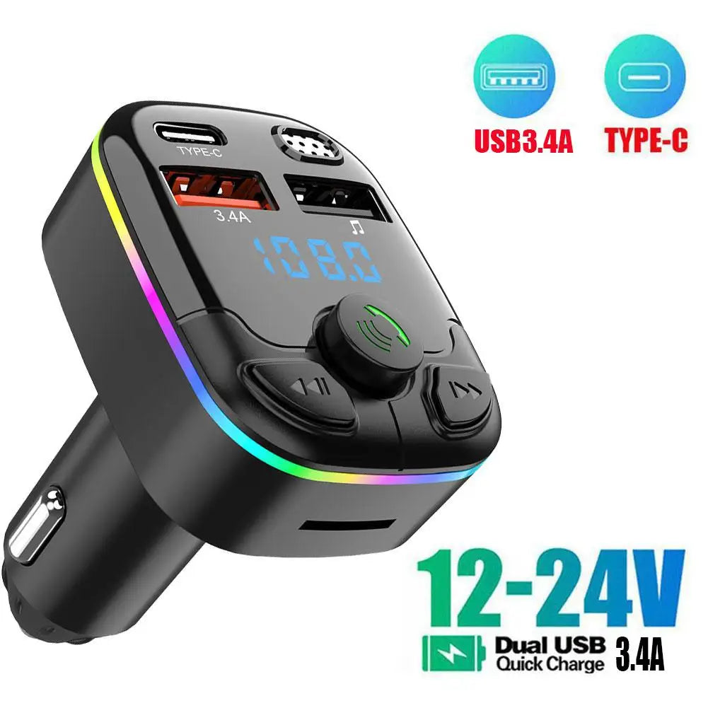Bluetooth Car MP3 Player with Dual USB, Fast Charging & FM Transmitter – 12V/24V/Car