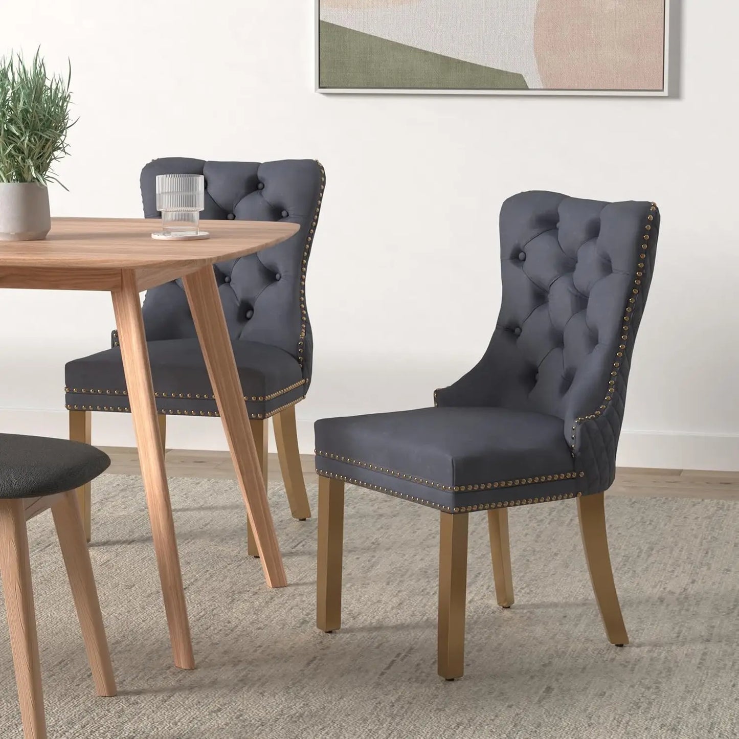 Luxury Velvet Dining Chairs (Set of 2) – High Back with Nailhead Trim & Lion Head Ring Pull\ Living Room Decor – Wall Art, Curtains, Clocks, Furniture & More