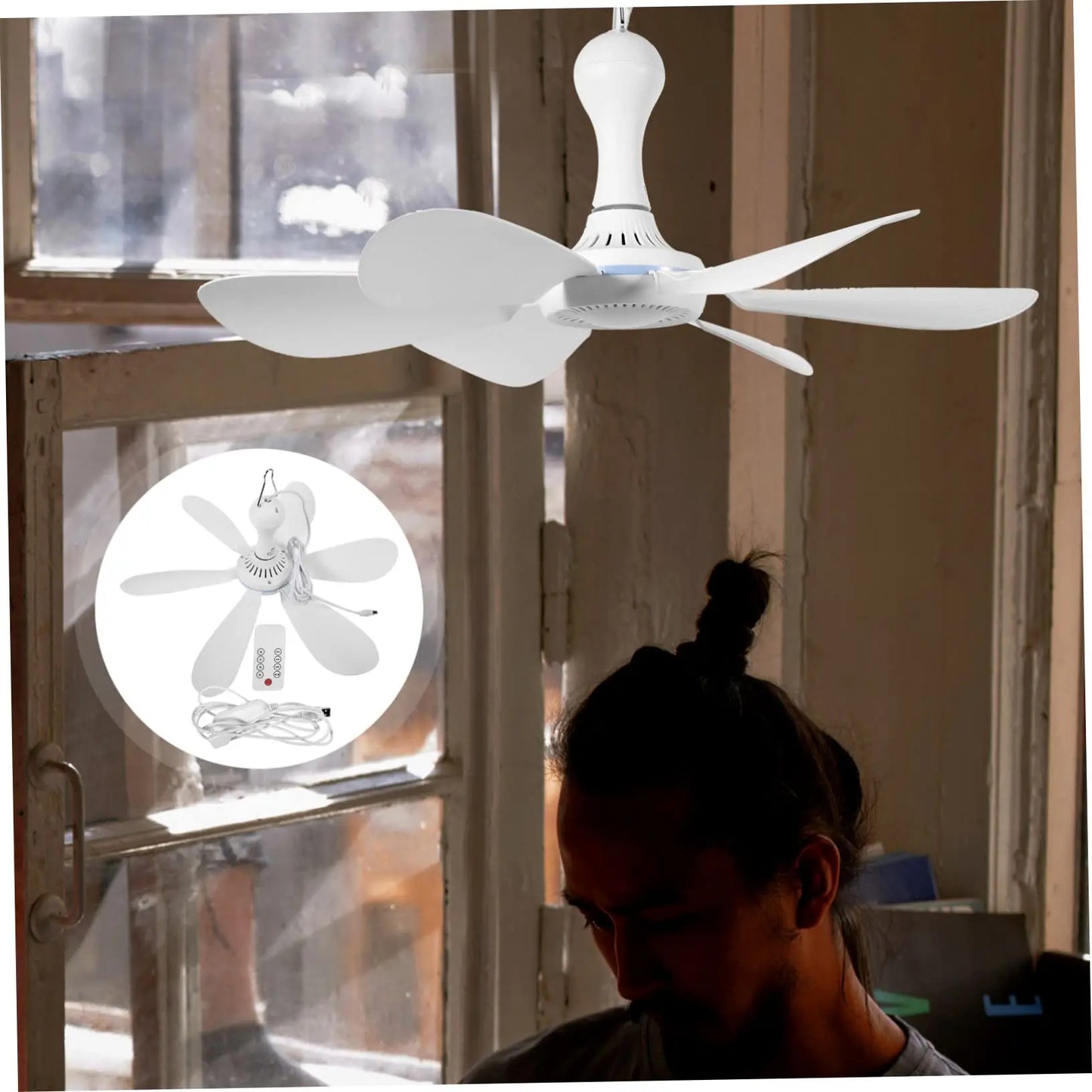 XIAOTREE USB Ceiling Fan with Remote – 6-Blade Portable Hanging Fan for Camping & Indoor Use\ Living Room Decor – Wall Art, Curtains, Clocks, Furniture & More