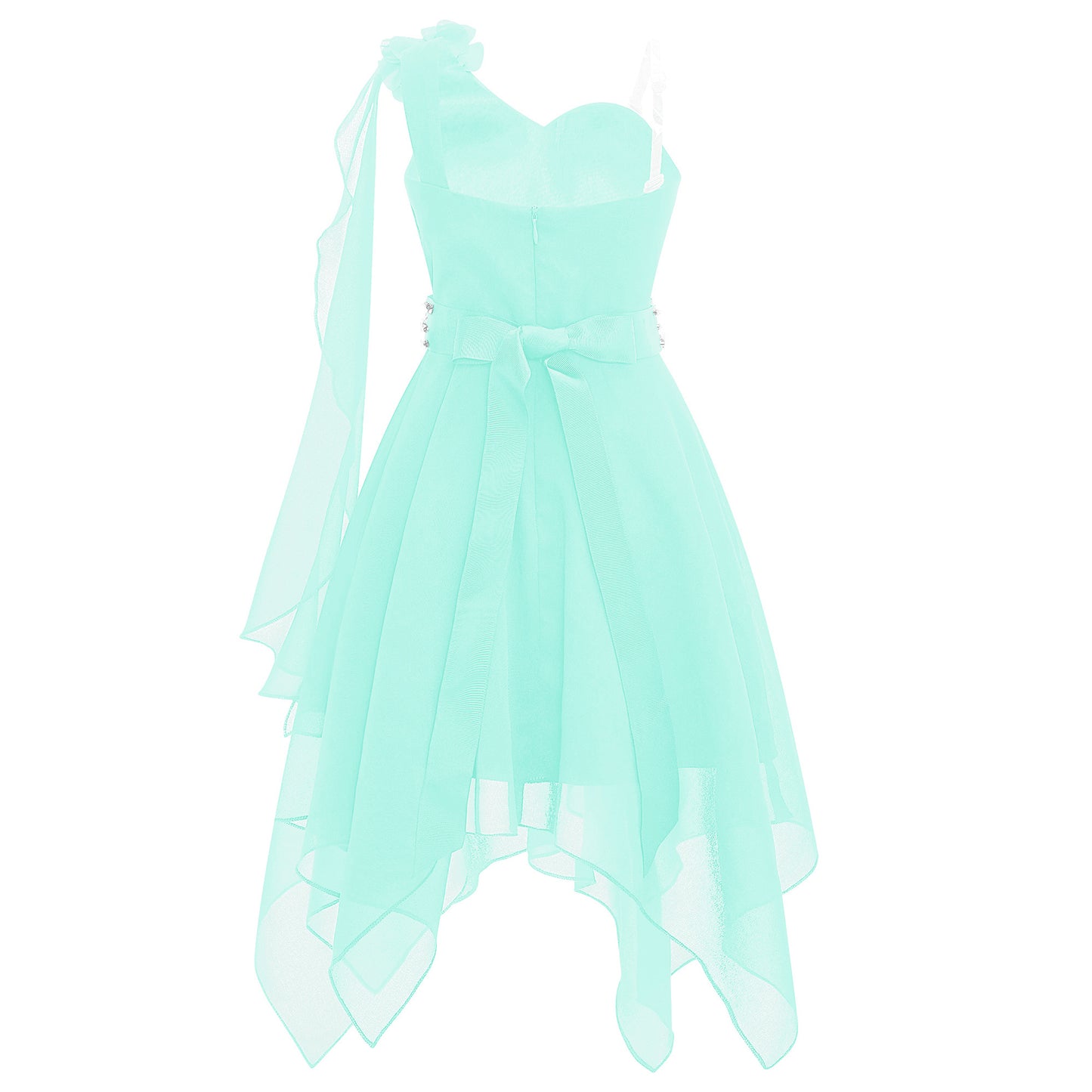 Girl clothing - Chiffon Flower Dress – Elegant One-Shoulder Party Gown with Rhinestone Sash