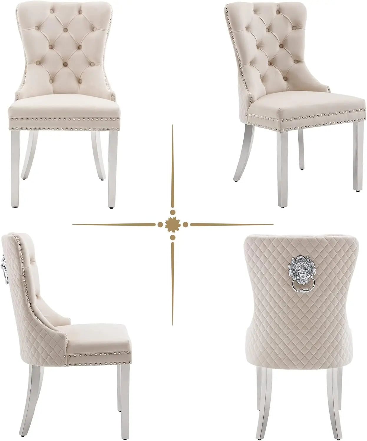 Luxury Velvet Dining Chairs (Set of 2) – High Back with Nailhead Trim & Lion Head Ring Pull\ Living Room Decor – Wall Art, Curtains, Clocks, Furniture & More