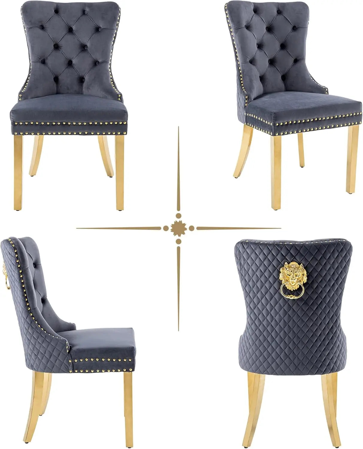 Luxury Velvet Dining Chairs (Set of 2) – High Back with Nailhead Trim & Lion Head Ring Pull\ Living Room Decor – Wall Art, Curtains, Clocks, Furniture & More