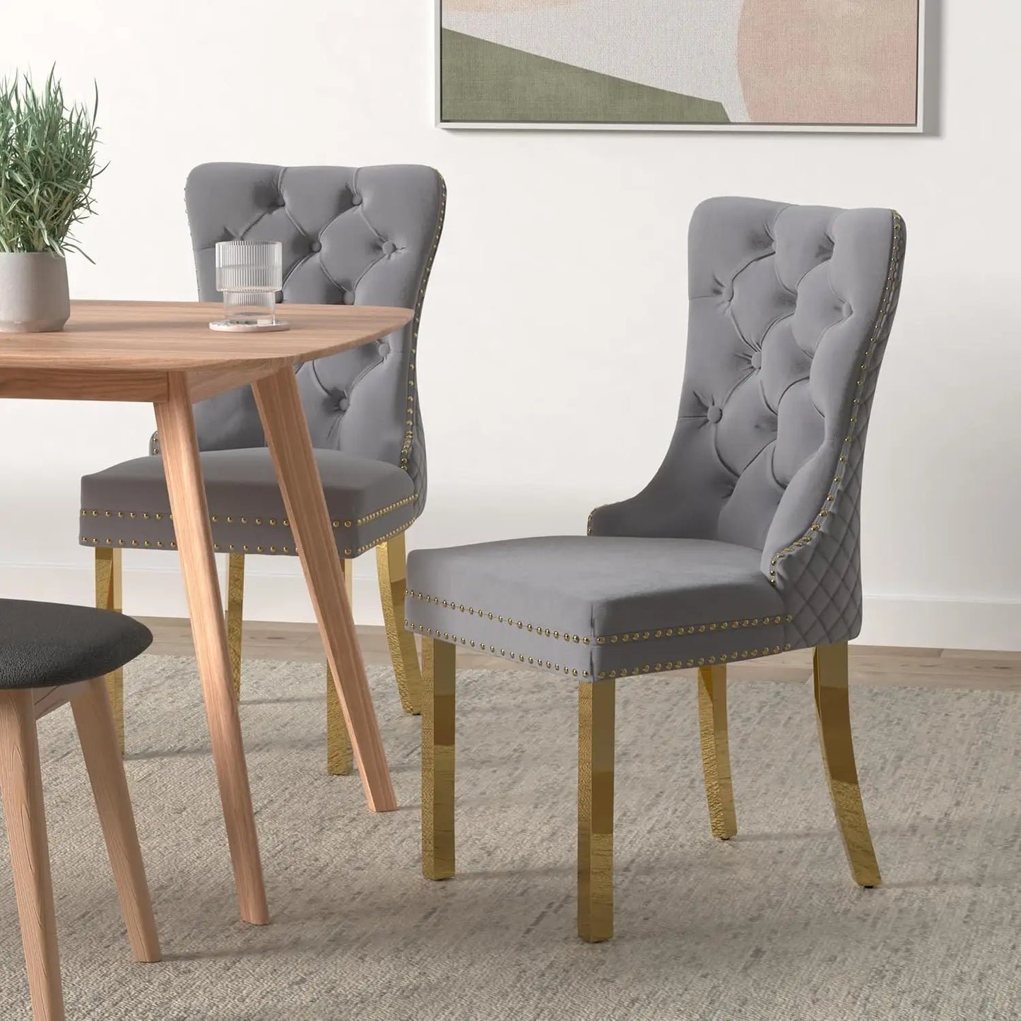 Luxury Velvet Dining Chairs (Set of 2) – High Back with Nailhead Trim & Lion Head Ring Pull\ Living Room Decor – Wall Art, Curtains, Clocks, Furniture & More