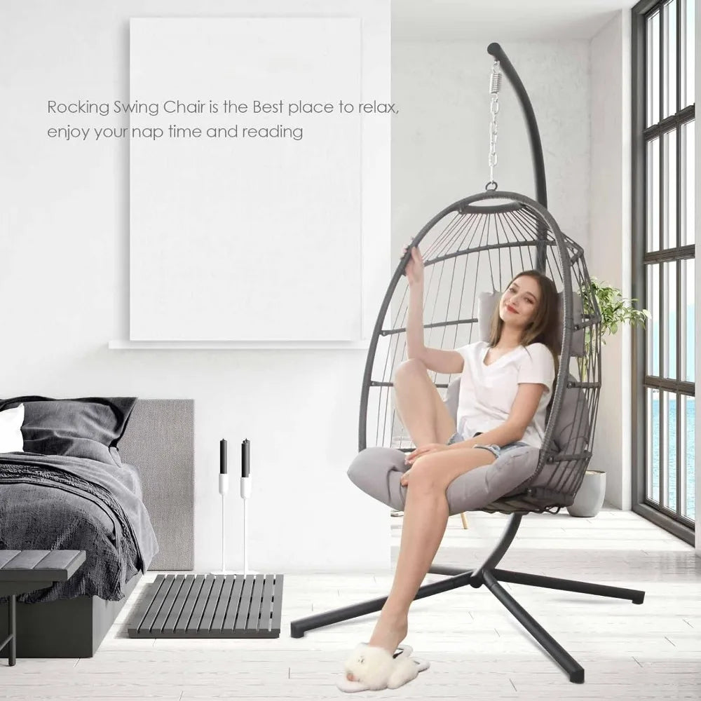 MOCCSOCC Luxury Wicker Egg Chair – Outdoor Hanging Swing with Water-Resistant Cushions Living Room Decor – Wall Art, Curtains, Clocks, Furniture & More\