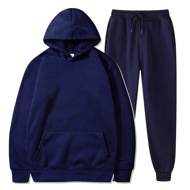 Men clothing - Men’s Casual Two-Piece Set – Mandarin Collar Top & Elastic Waist Pants