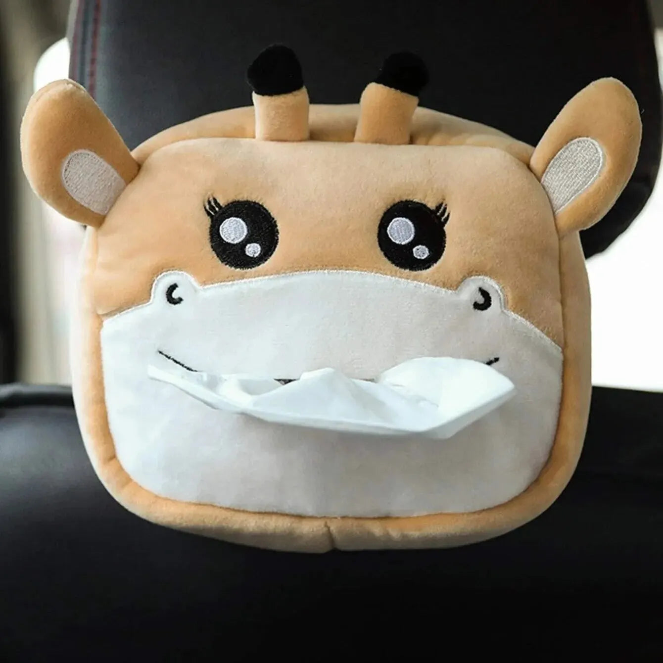 Cute Plush Hanging Tissue Box Holder – Soft Cartoon Car Accessory/Car
