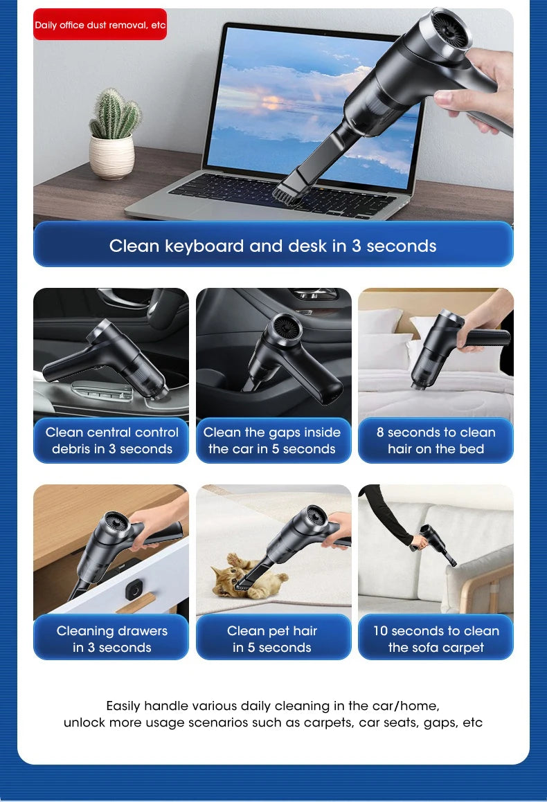 NOCCLILI 100000Pa Cordless Car Vacuum Cleaner – High-Suction Handheld with Type-C Charging/Car
