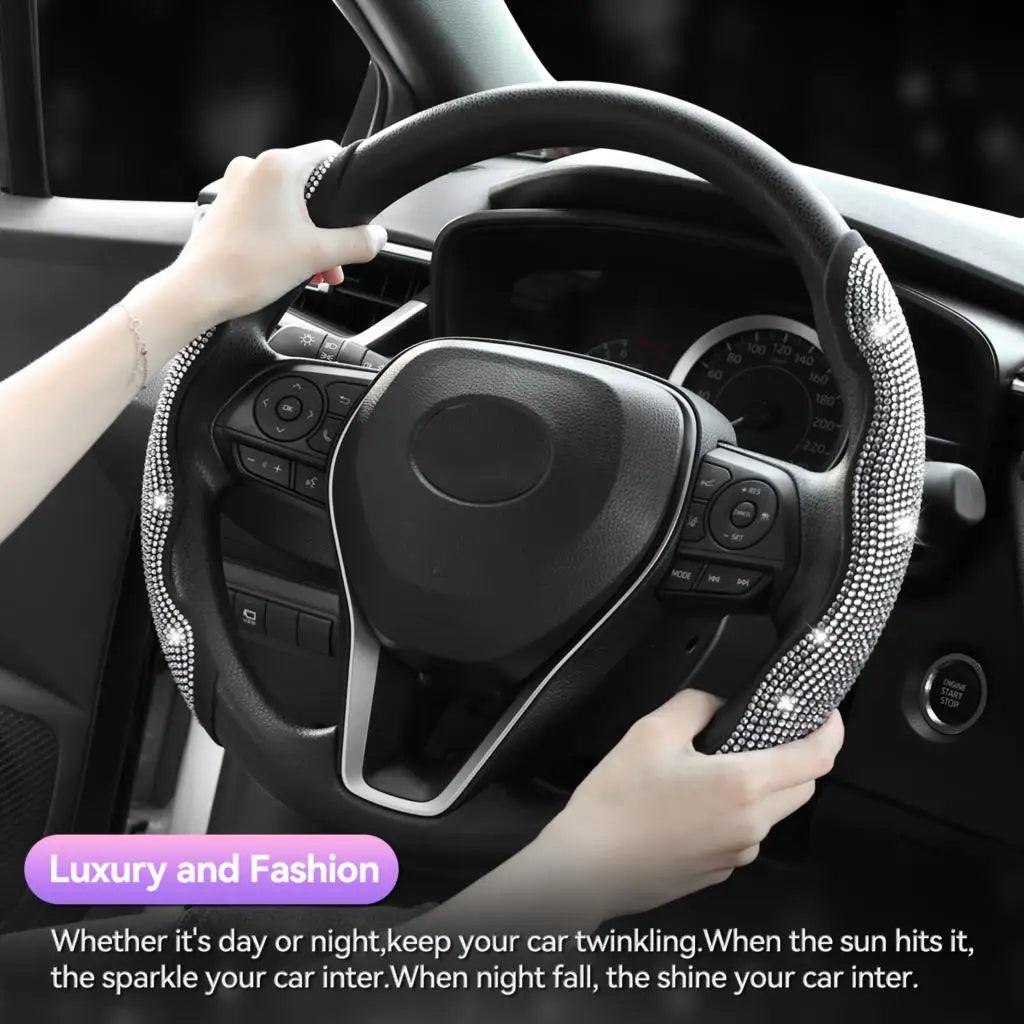 2Pcs Rhinestone Steering Wheel Cover Set – Anti-Slip, Universal Fit (36–41cm)/Car