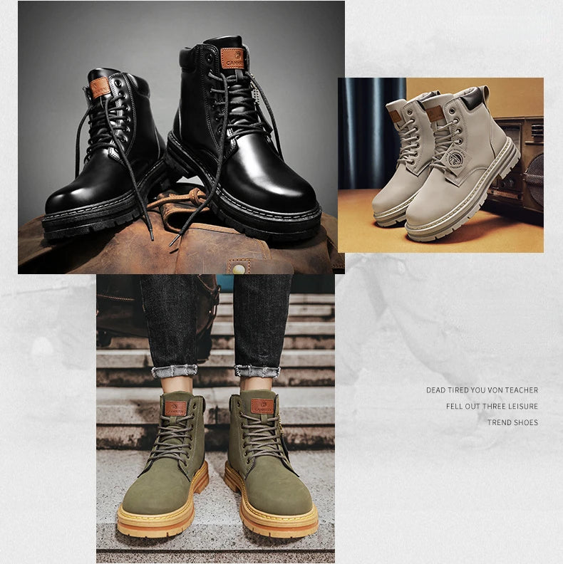 Men shoes - Men’s PU Leather Ankle Boots – Casual Lace-Up Boots for Everyday Style