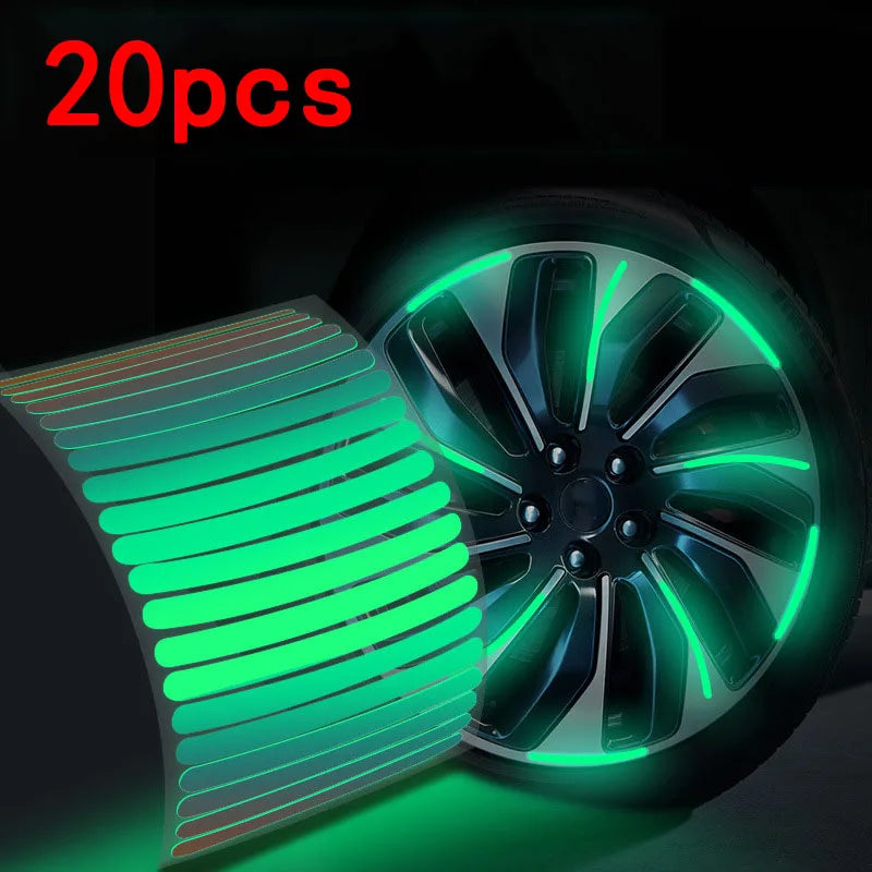 Reflective Car Wheel Hub Stripe Stickers – Luminous Safety Decals (20/40 Pcs)/Car