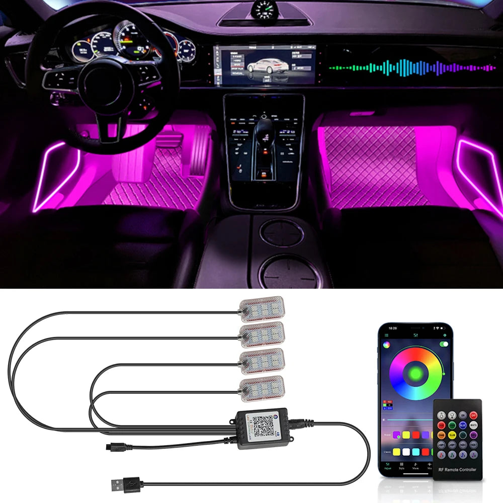 RGB Neon LED Car Interior Atmosphere Light Kit – App Controlled/Car