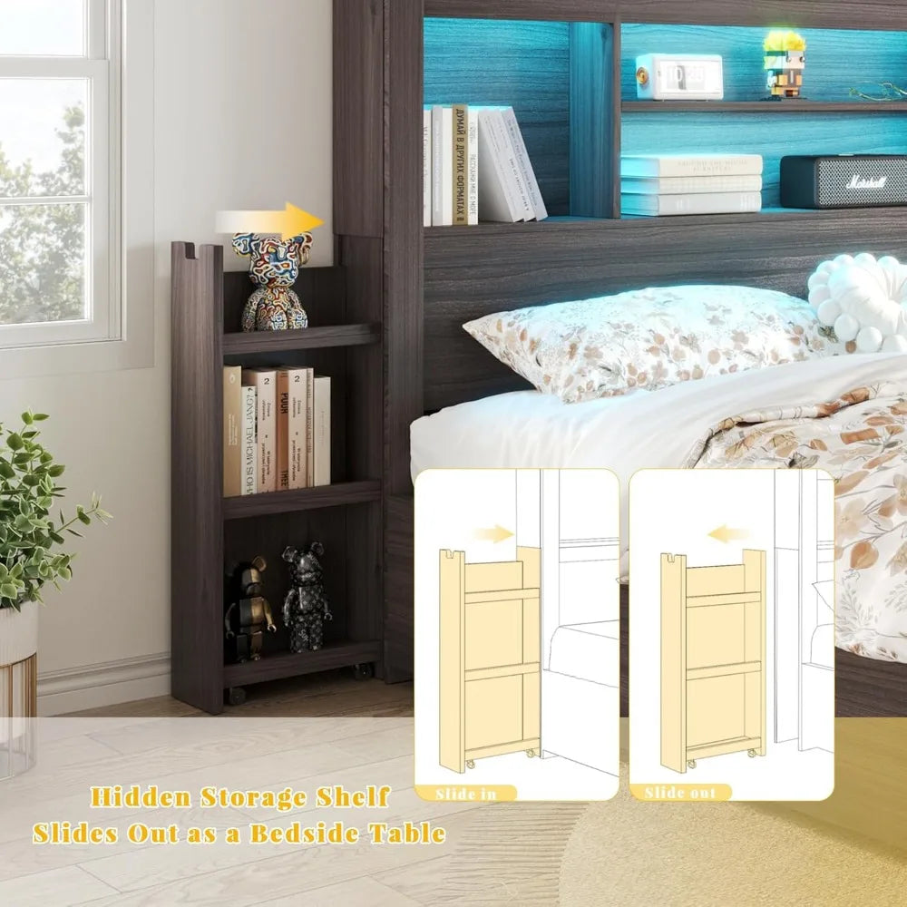 MKDK Smart Storage Bed Frame – Wood Grain Finish with Drawers, Headboard Charging & RGB LED Living Room Decor – Wall Art, Curtains, Clocks, Furniture & More\