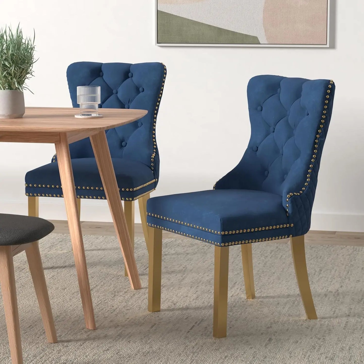 Luxury Velvet Dining Chairs (Set of 2) – High Back with Nailhead Trim & Lion Head Ring Pull\ Living Room Decor – Wall Art, Curtains, Clocks, Furniture & More