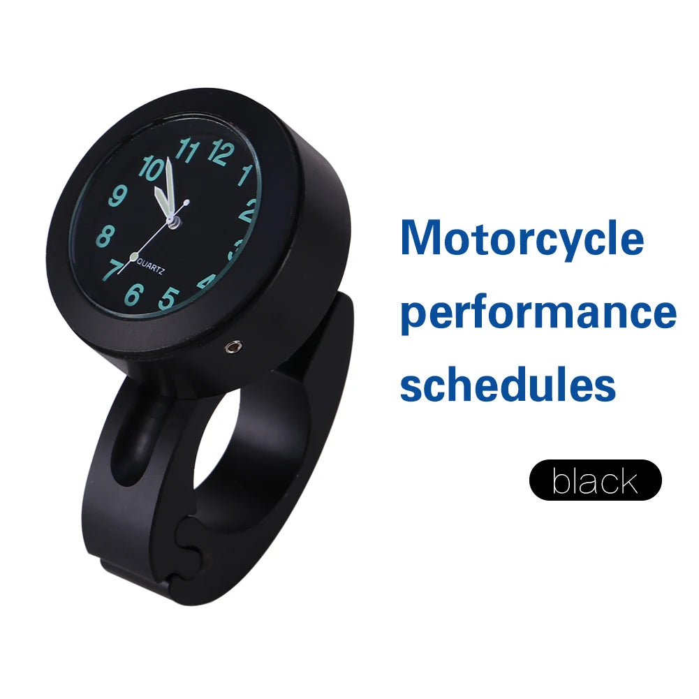 Universal Motorcycle Handlebar Clock – Waterproof Glow Watch (7/8"–1" Mount, Black Aluminum)/Car