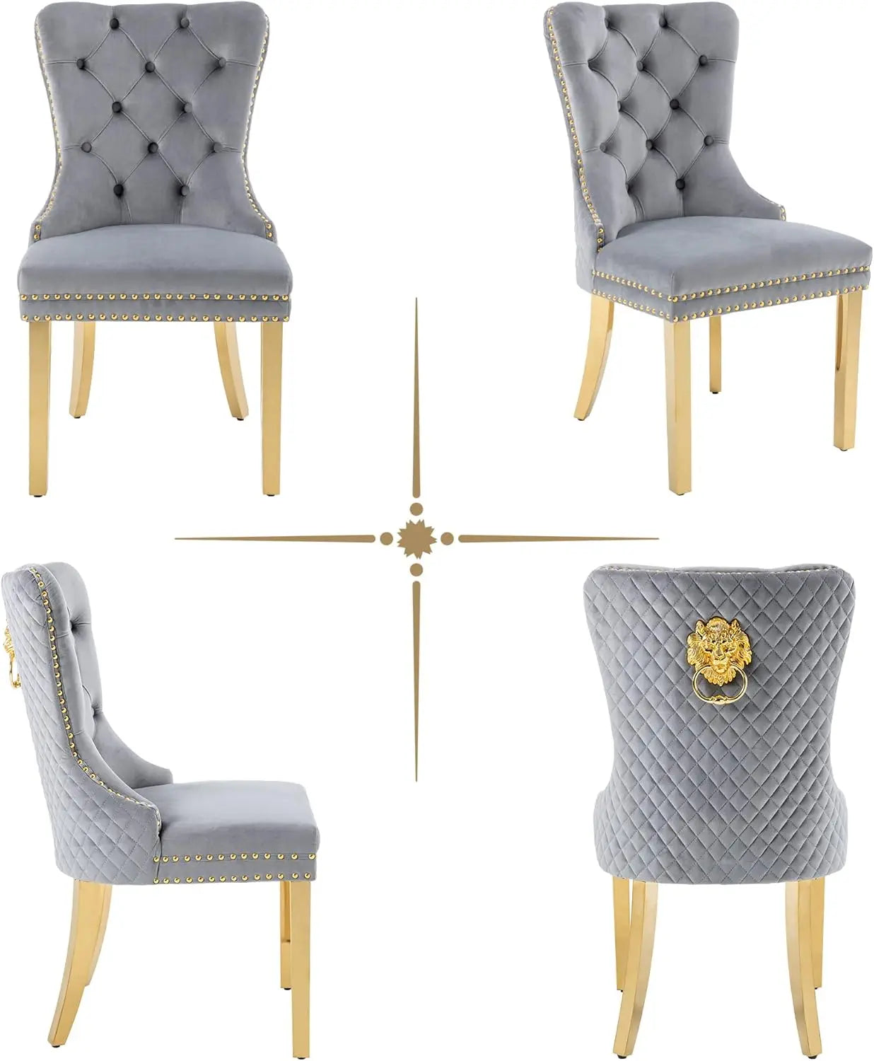 Luxury Velvet Dining Chairs (Set of 2) – High Back with Nailhead Trim & Lion Head Ring Pull\ Living Room Decor – Wall Art, Curtains, Clocks, Furniture & More