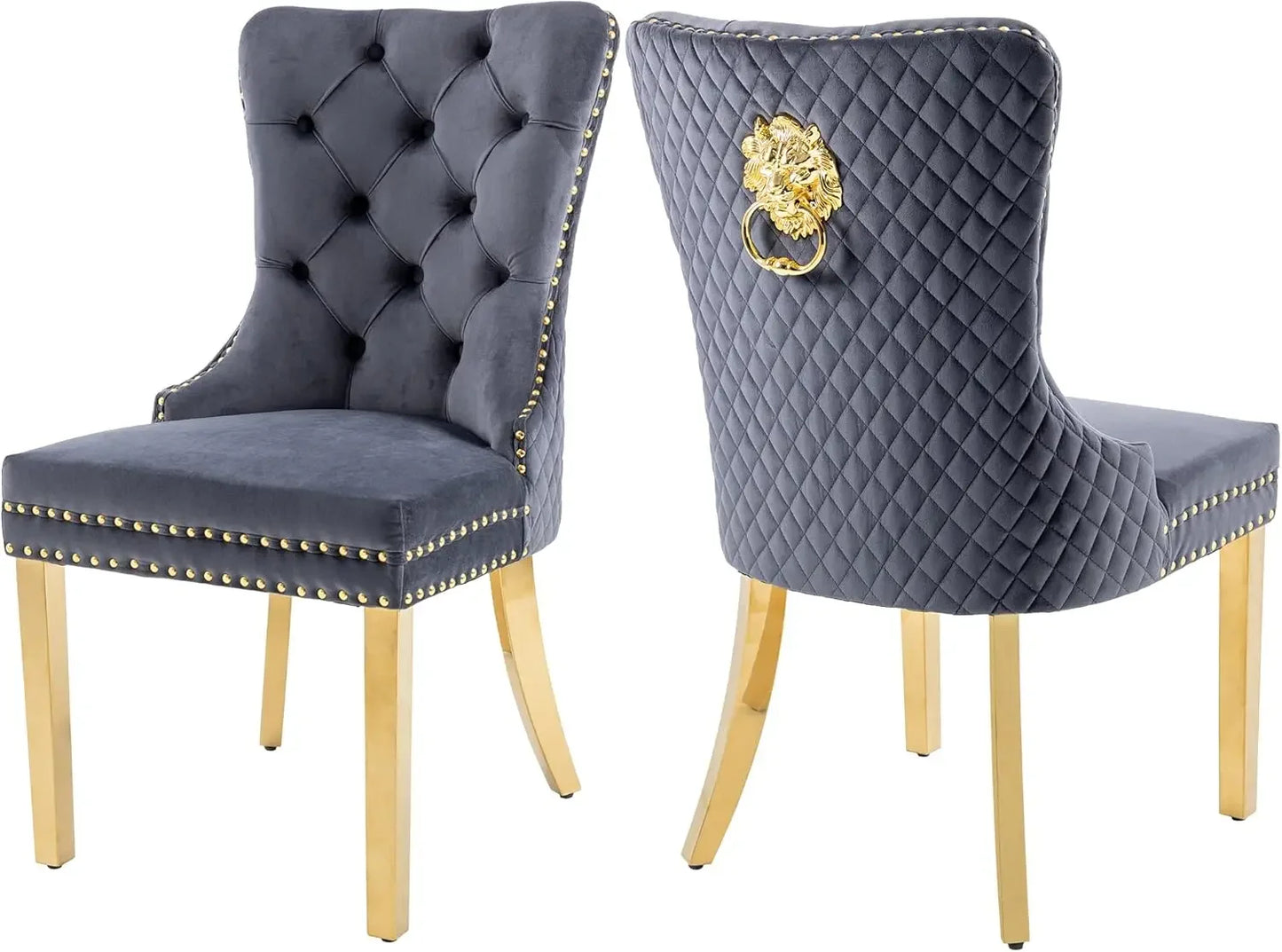 Luxury Velvet Dining Chairs (Set of 2) – High Back with Nailhead Trim & Lion Head Ring Pull\ Living Room Decor – Wall Art, Curtains, Clocks, Furniture & More