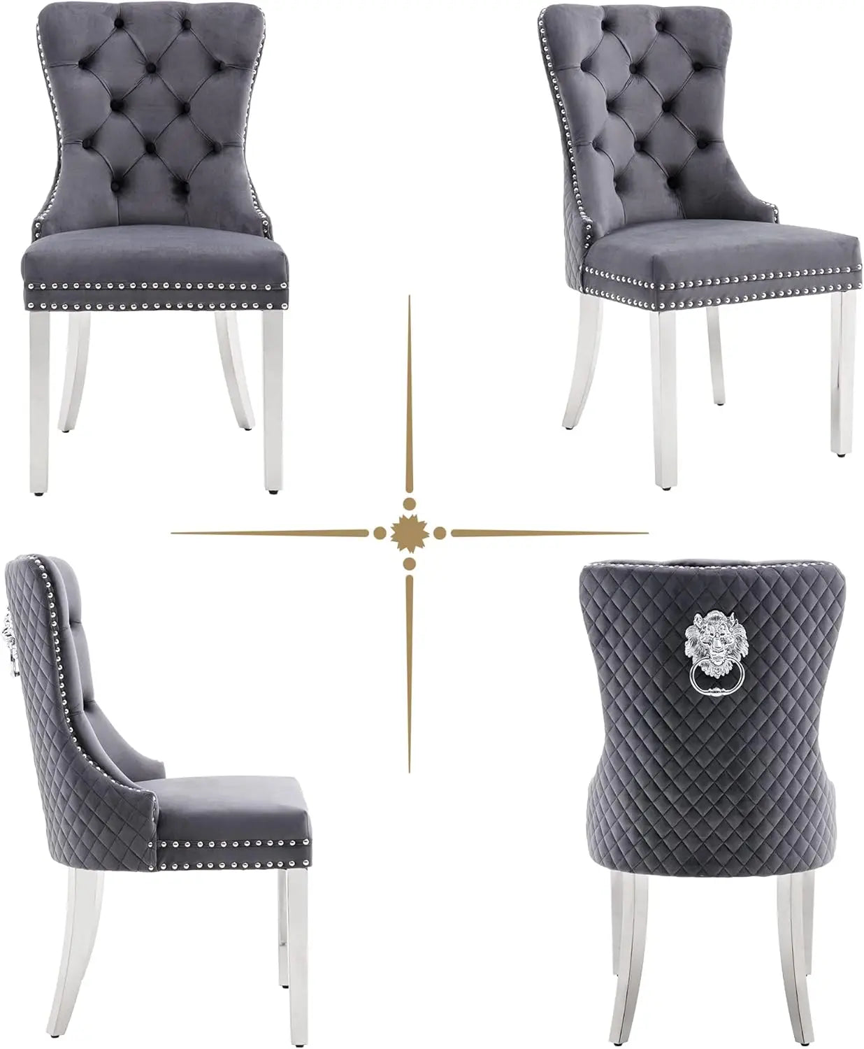 Luxury Velvet Dining Chairs (Set of 2) – High Back with Nailhead Trim & Lion Head Ring Pull\ Living Room Decor – Wall Art, Curtains, Clocks, Furniture & More