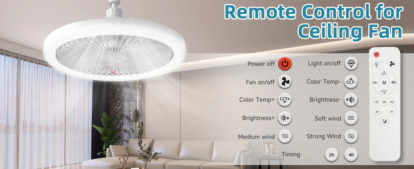 IRALAN E27 Ceiling Fan Light with Remote – 3-Speed Quiet Fan & LED Lighting (No Wiring Needed)