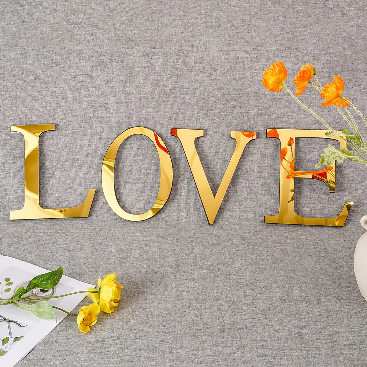 Gold Mirror Acrylic Wall Letters – DIY Peel & Stick English Alphabet Décor\ Living Room Decor – Wall Art, Curtains, Clocks, Furniture & More