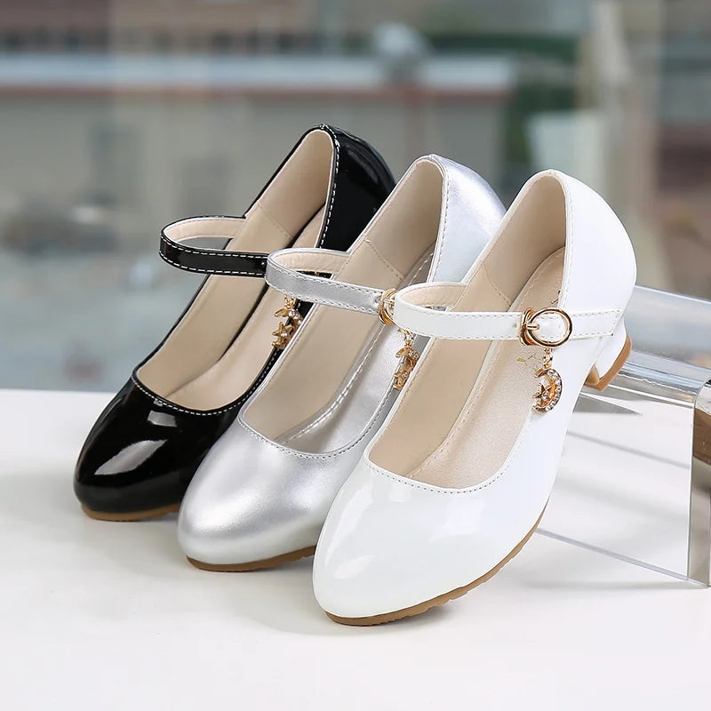 girl shoes - Girls Princess High Heels – White PU Leather Dress Shoes for Parties, Dance & Special Days