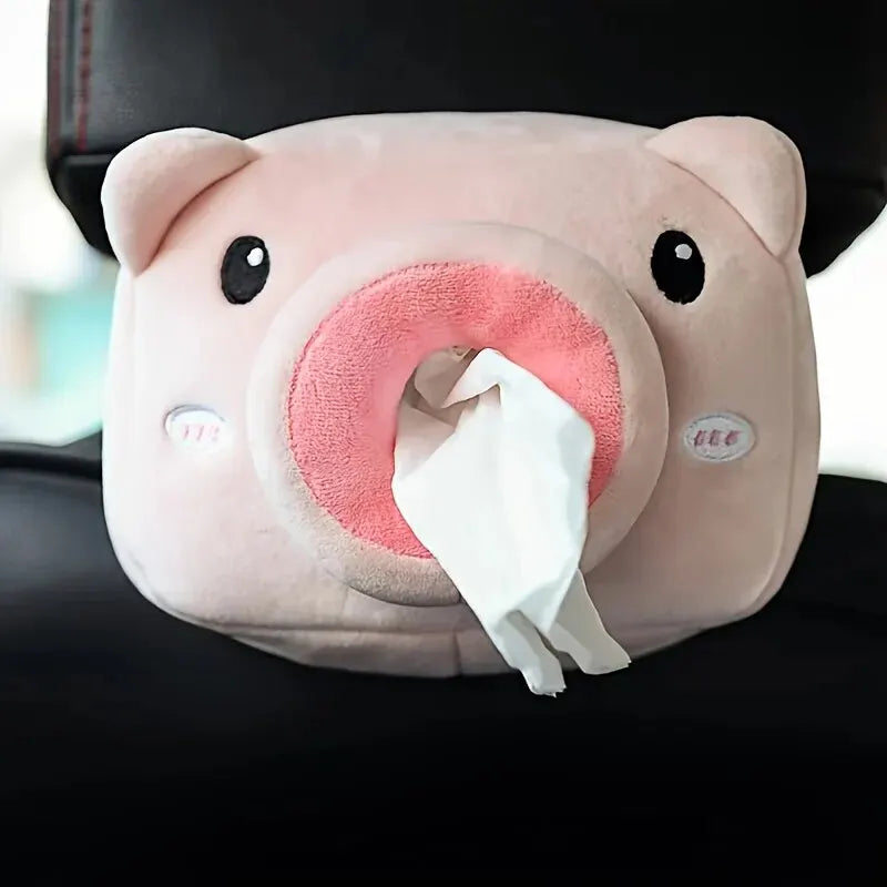 Cute Plush Hanging Tissue Box Holder – Soft Cartoon Car Accessory/Car