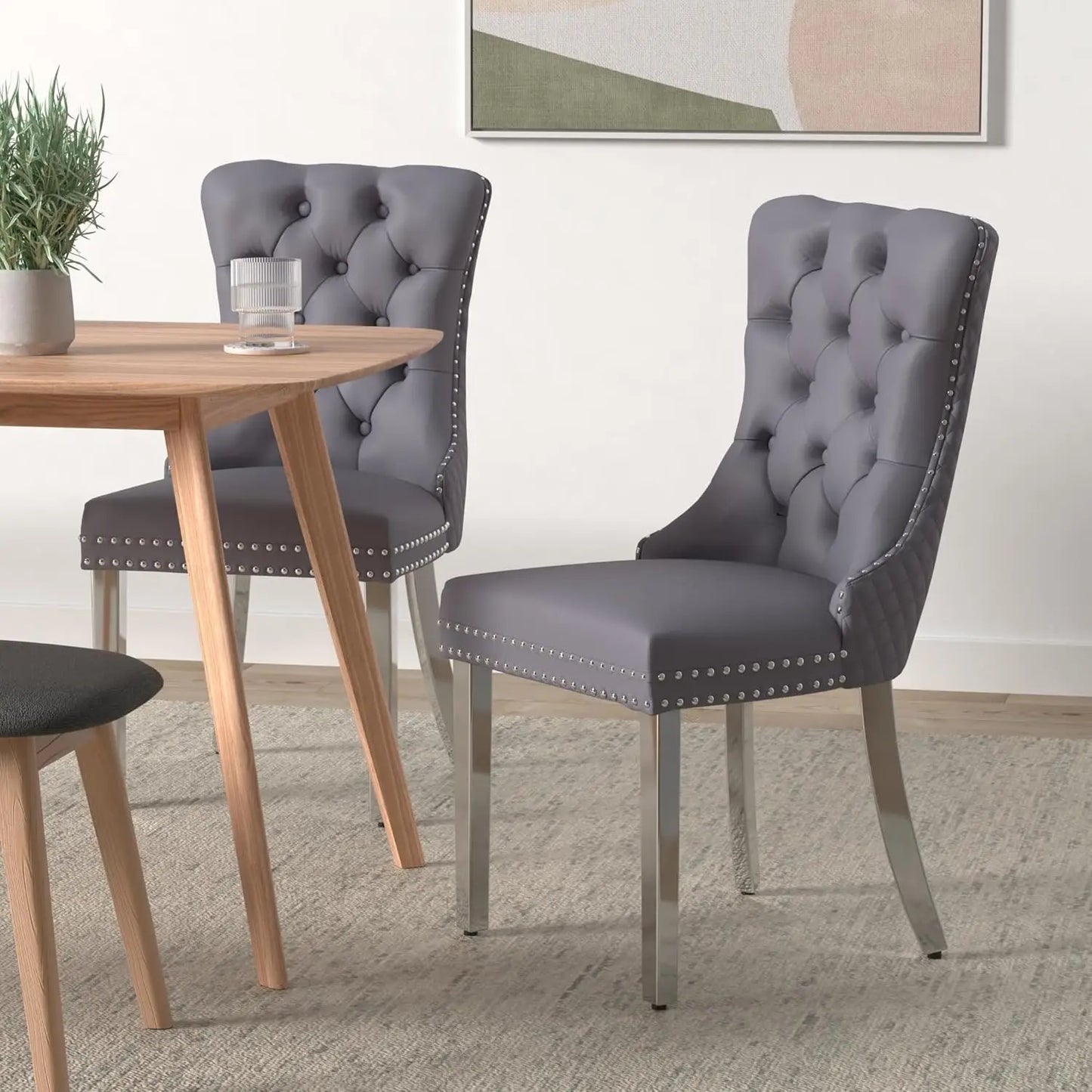Luxury Velvet Dining Chairs (Set of 2) – High Back with Nailhead Trim & Lion Head Ring Pull\ Living Room Decor – Wall Art, Curtains, Clocks, Furniture & More